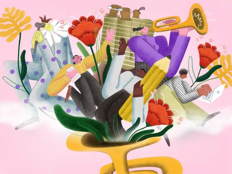 Custom banner frame illustration for Kunstloc Brabant's website, visualizing cultural participation through vibrant and inclusive design – by Bristu Studio.