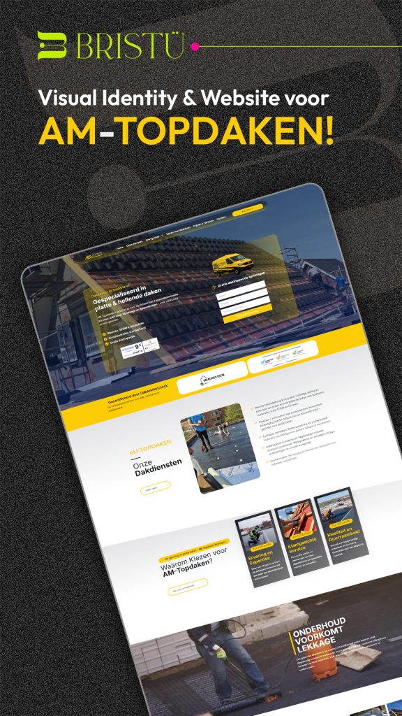 Visual identity en website design voor AM-TOPDAKEN door Bristu Studio