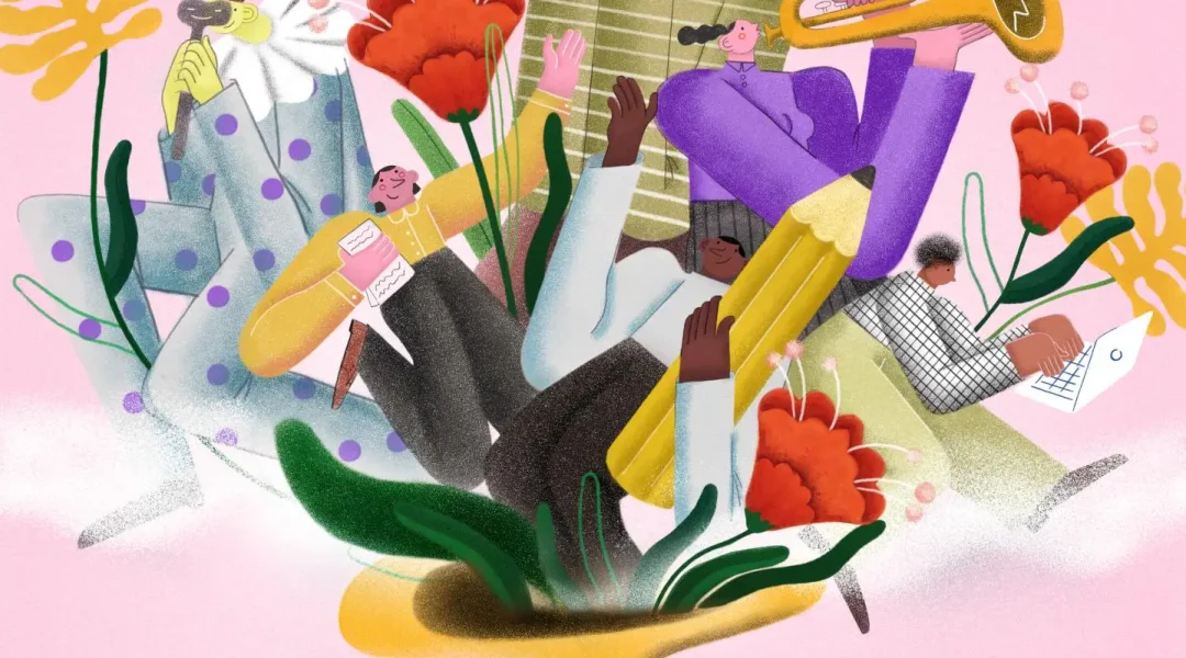 Custom banner frame illustration for Kunstloc Brabant's website, visualizing cultural participation through vibrant and inclusive design – by Bristu Studio.